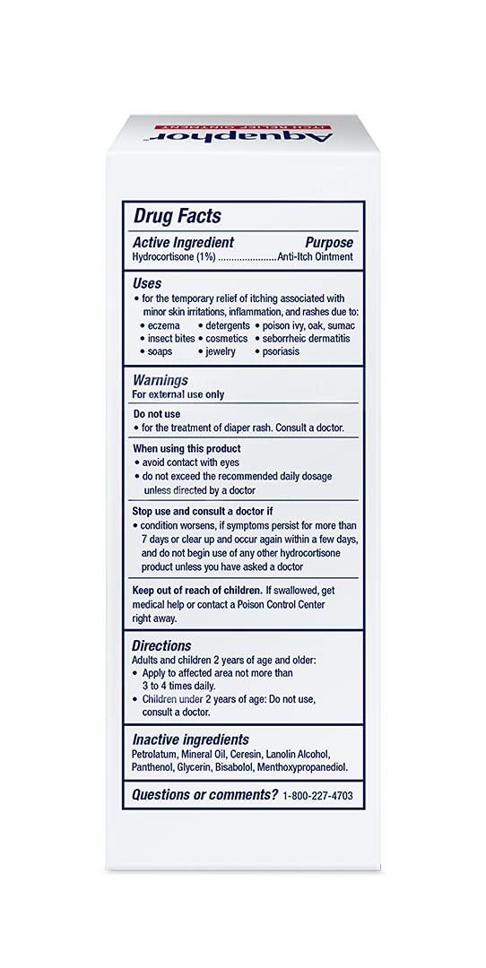 Aquaphor Itch Relief Ointment, Maximum Strength 1% Hydrocortisone, Relieves Itch from Skin Irritation, Insect Bites, Psoriasis, Skin Rashes, Eczema, & Poison Ivy, 2 oz
