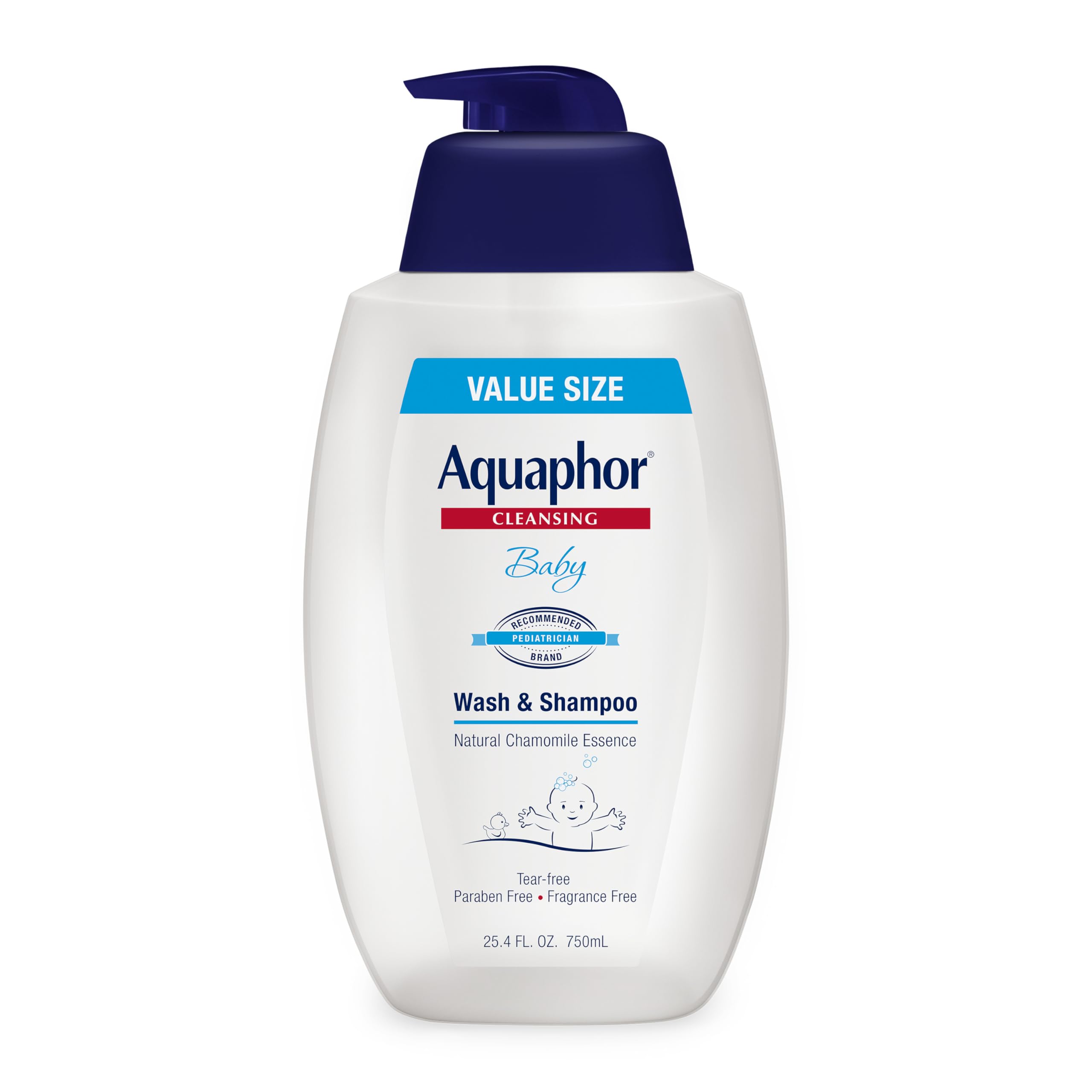 Aquaphor Baby Wash and Shampoo, Unscented Baby Shampoo and Wash, 25.4 Fl Oz Pump Bottle