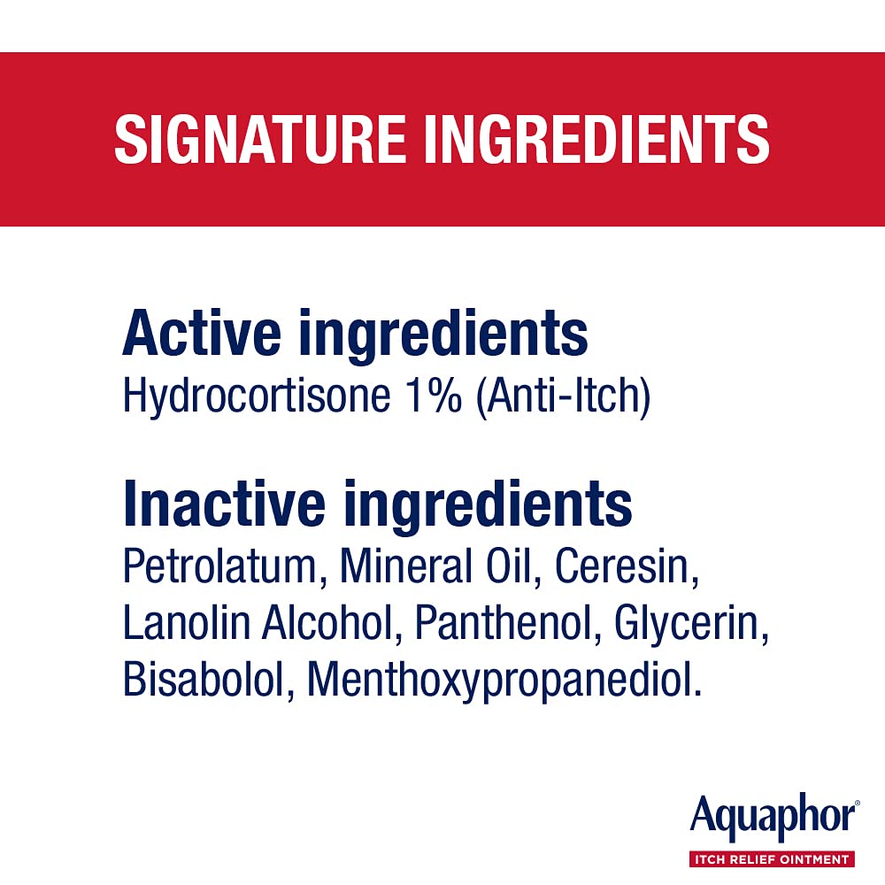 Aquaphor Itch Relief Ointment, Maximum Strength 1% Hydrocortisone, Relieves Itch from Skin Irritation, Insect Bites, Psoriasis, Skin Rashes, Eczema, & Poison Ivy, 2 oz