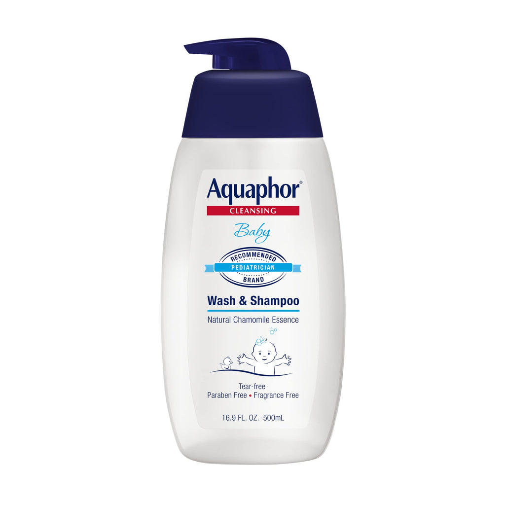 Aquaphor Baby Wash and Shampoo - Mild, Tear-free 2-in-1 Solution for Baby’s Sensitive Skin - 16.9 fl. oz. Pump