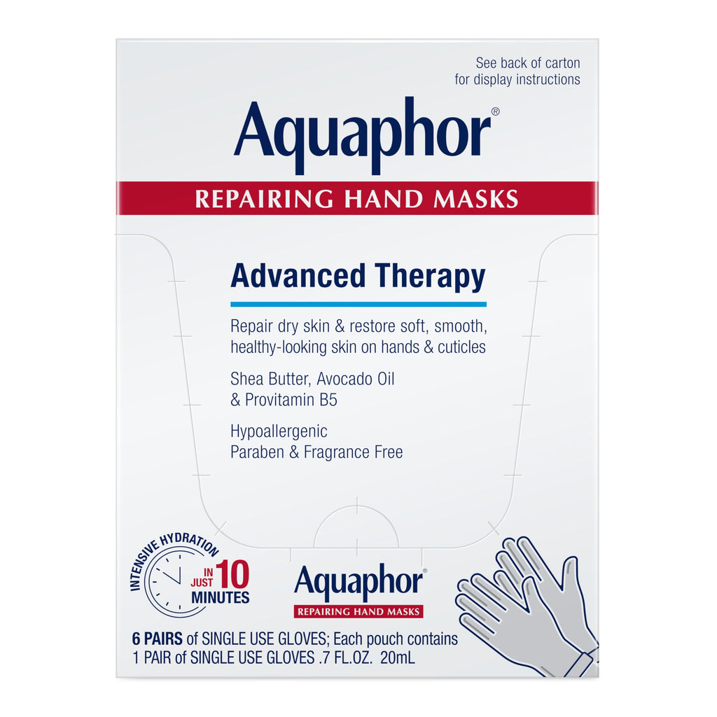 Aquaphor Repairing Hand Masks, Moisturizing Gloves for Dry Hands, Moisturizer for Dry Skin with Avocado Oil and Shea Butter, Pack of 6