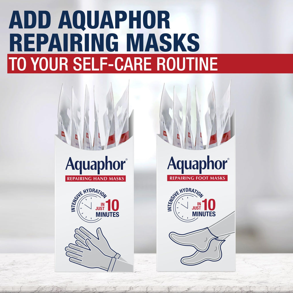 Aquaphor Repairing Hand Masks, Moisturizing Gloves for Dry Hands, Moisturizer for Dry Skin with Avocado Oil and Shea Butter, Pack of 6