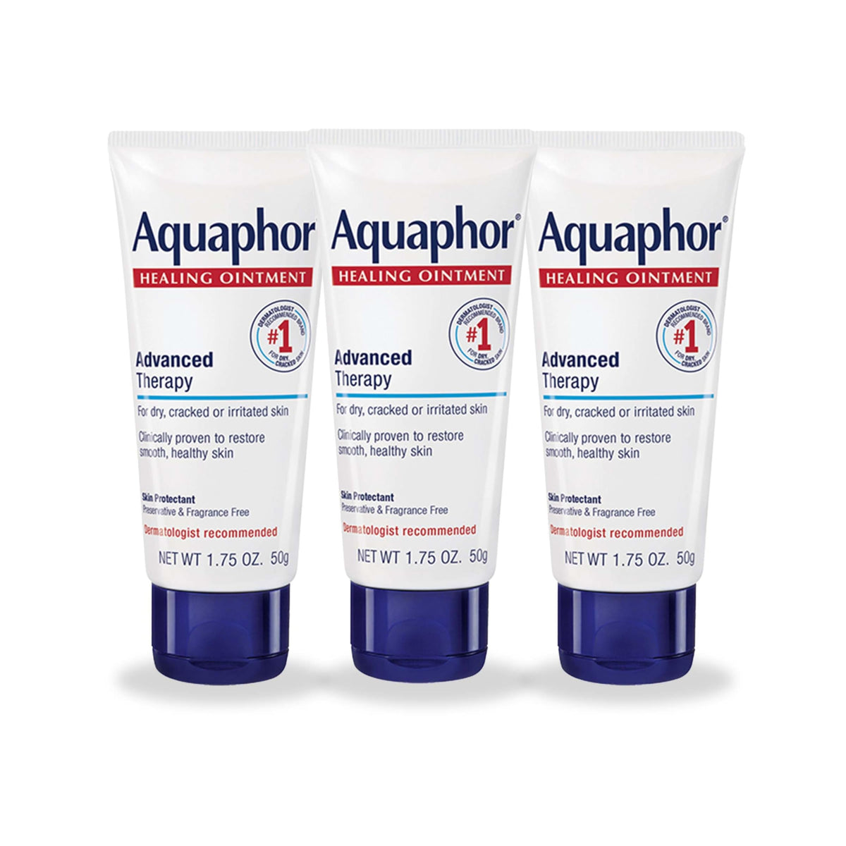 Aquaphor Advanced Therapy Healing Ointment, Hypoallergenic, Fragrance Free Body Moisturizer for Dry Skin and Minor Wound Care, Travel Size Skin Care Set, 1.75 Oz Tube, Pack of 3
