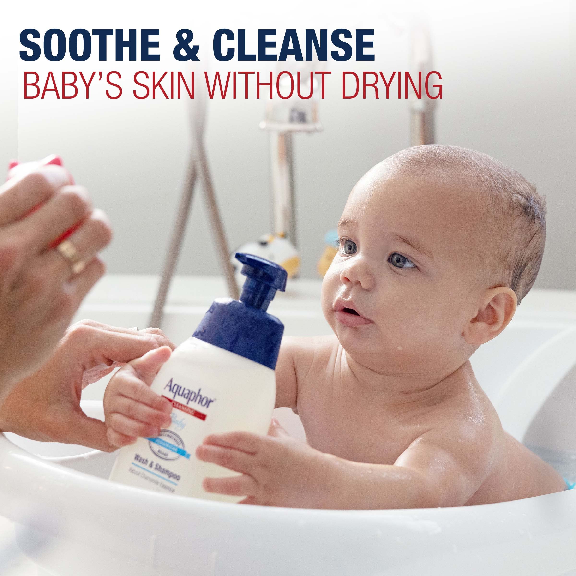 Aquaphor Baby Wash and Shampoo, Unscented Baby Shampoo and Wash, 25.4 Fl Oz Pump Bottle
