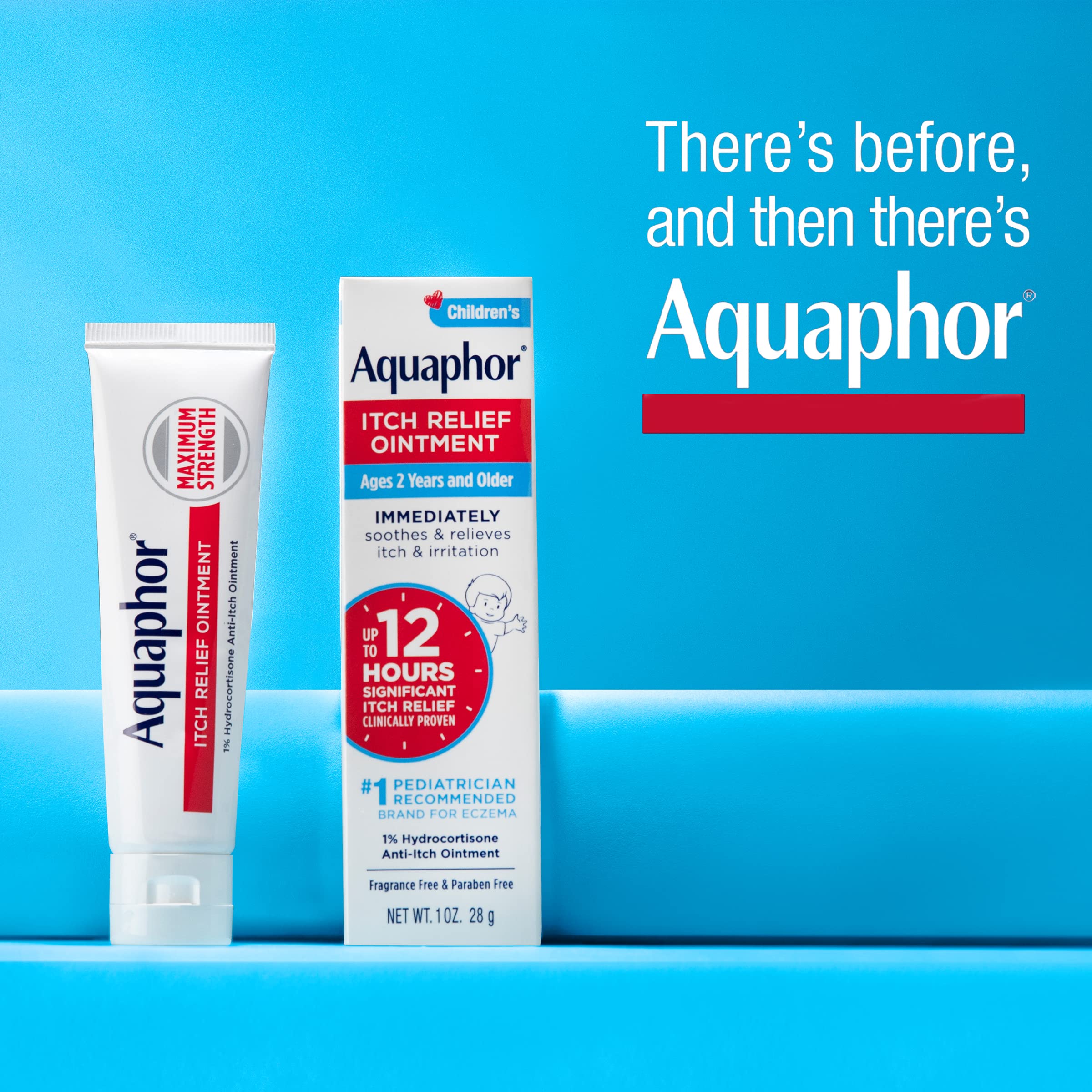 Aquaphor Children's Itch Relief Ointment, 1% Hydrocortisone Anti Itch Ointment for Skin Irritation, Insect Bites, Psoriasis, Skin Rashes Eczema & Poison Ivy, Fragrance Free, 1 Oz Tube, Pack of 2