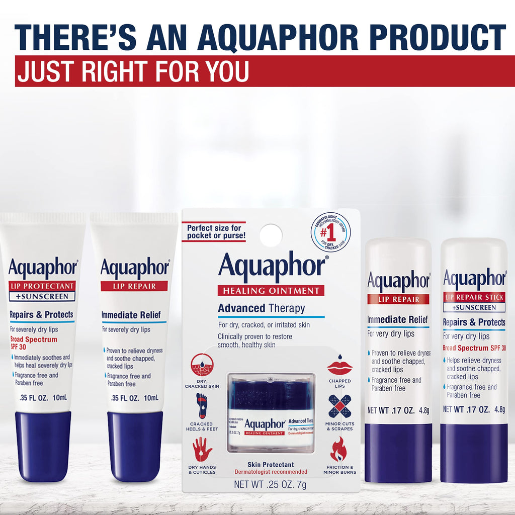 Aquaphor Lip Repair Stick, Moisturizing Lip Balm Pack, Relieves Dryness, 0.17 Oz Stick, Pack of 2